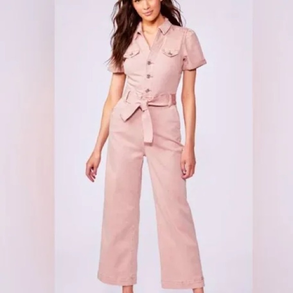 Paige Women’s Pink Utility Jumpsuit with Waist Tie size 12 nwot